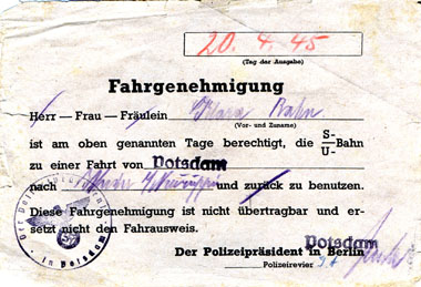 Fahrgenehmigung fr den 20.4.1945