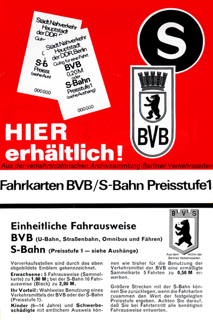 Bekanntmachung einheitliche Fahrscheine ab 1976 (Berlin-Ost)