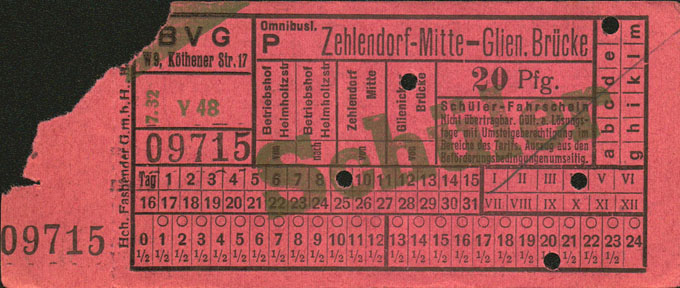 (1932) Fahrschein "Schler" der Linie P