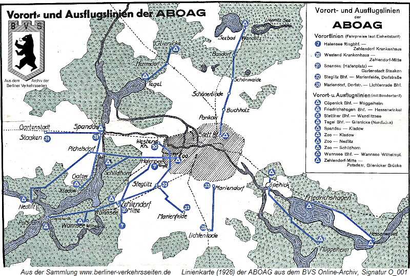 Ausflugsbus- und Vorortliniennetz (1928) der ABOAG